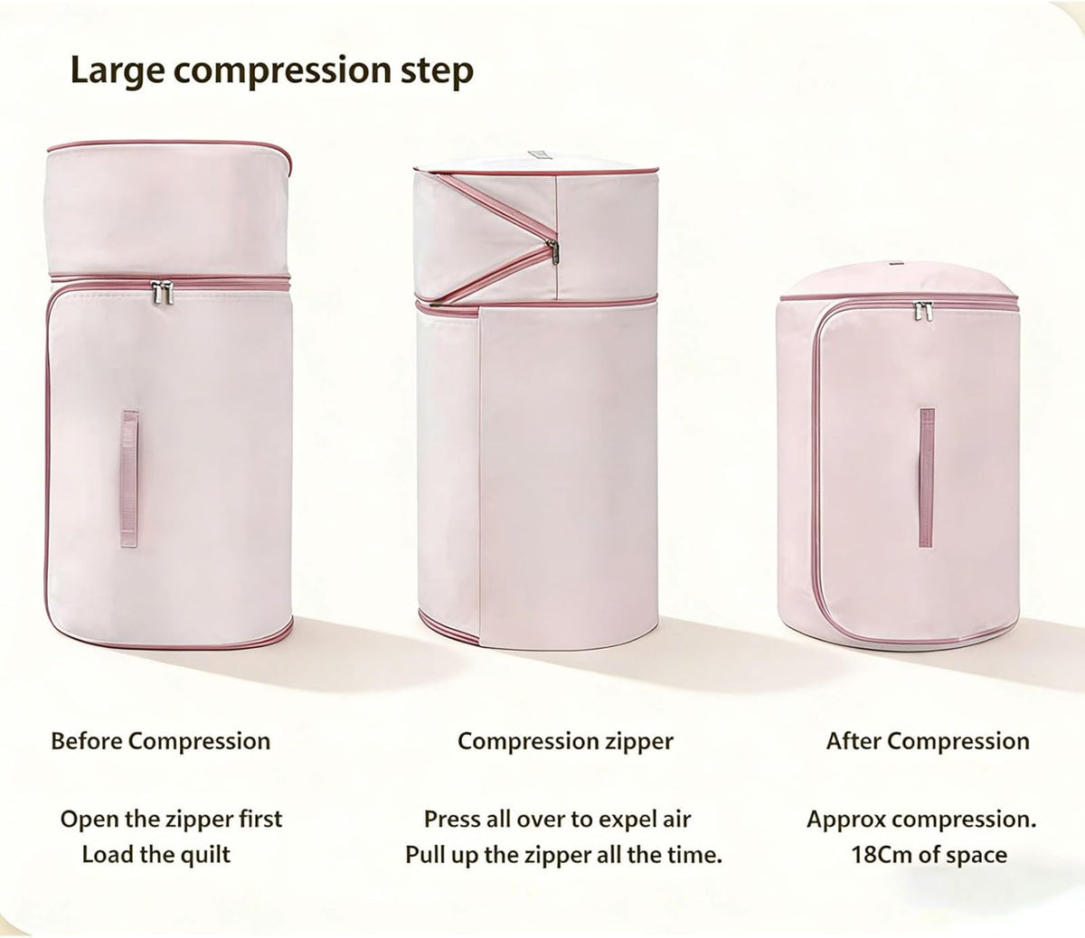 Ultra Space Saving Roll Up Self Compression Organizer, Washable Compression Bags, Cylindrical Storage Bag for Storage Blankets Clothes Quilts Moving (Pink#L)