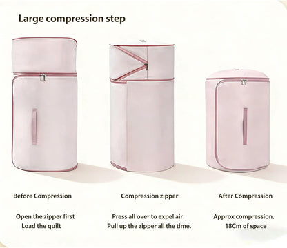 Ultra Space Saving Roll Up Self Compression Organizer, Washable Compression Bags, Cylindrical Storage Bag for Storage Blankets Clothes Quilts Moving (Pink#L)