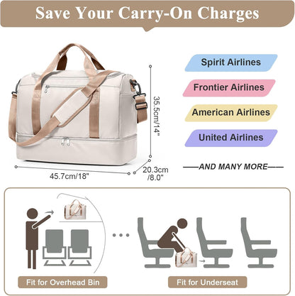 Extra Large Travel Duffel Bag, Carry-On Weekender Bags for Women Travel | Overnight Weekend Bag with Shoes Compartment for Travel Business Trips Sport Hospital - Colors A