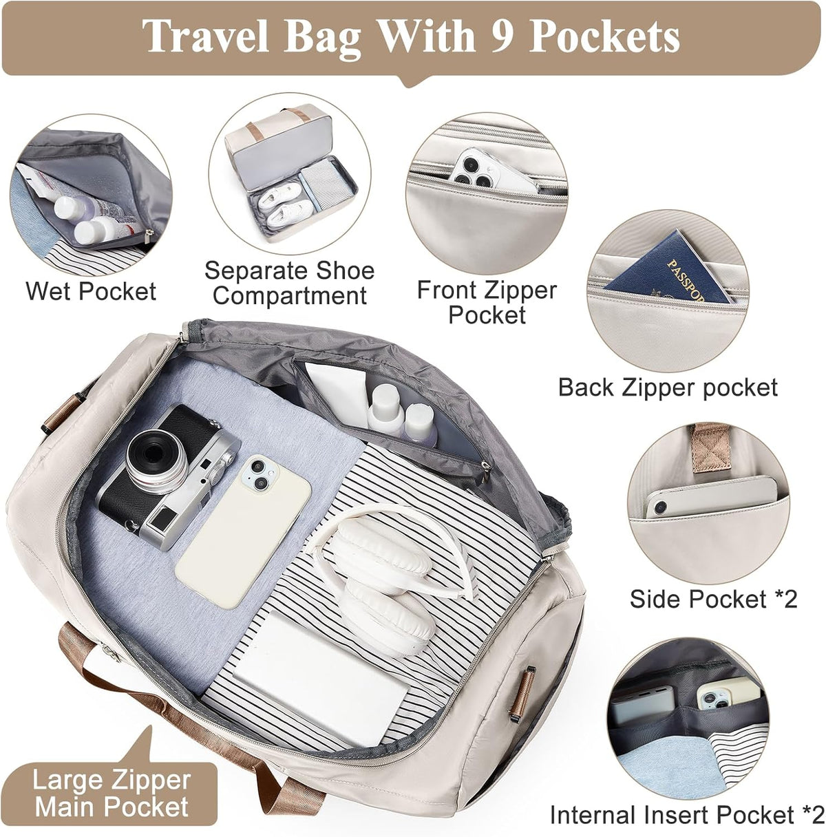 Extra Large Travel Duffel Bag, Carry-On Weekender Bags for Women Travel | Overnight Weekend Bag with Shoes Compartment for Travel Business Trips Sport Hospital - Colors A