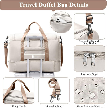 Extra Large Travel Duffel Bag, Carry-On Weekender Bags for Women Travel | Overnight Weekend Bag with Shoes Compartment for Travel Business Trips Sport Hospital - Colors A