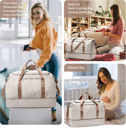 Extra Large Travel Duffel Bag, Carry-On Weekender Bags for Women Travel | Overnight Weekend Bag with Shoes Compartment for Travel Business Trips Sport Hospital - Colors A