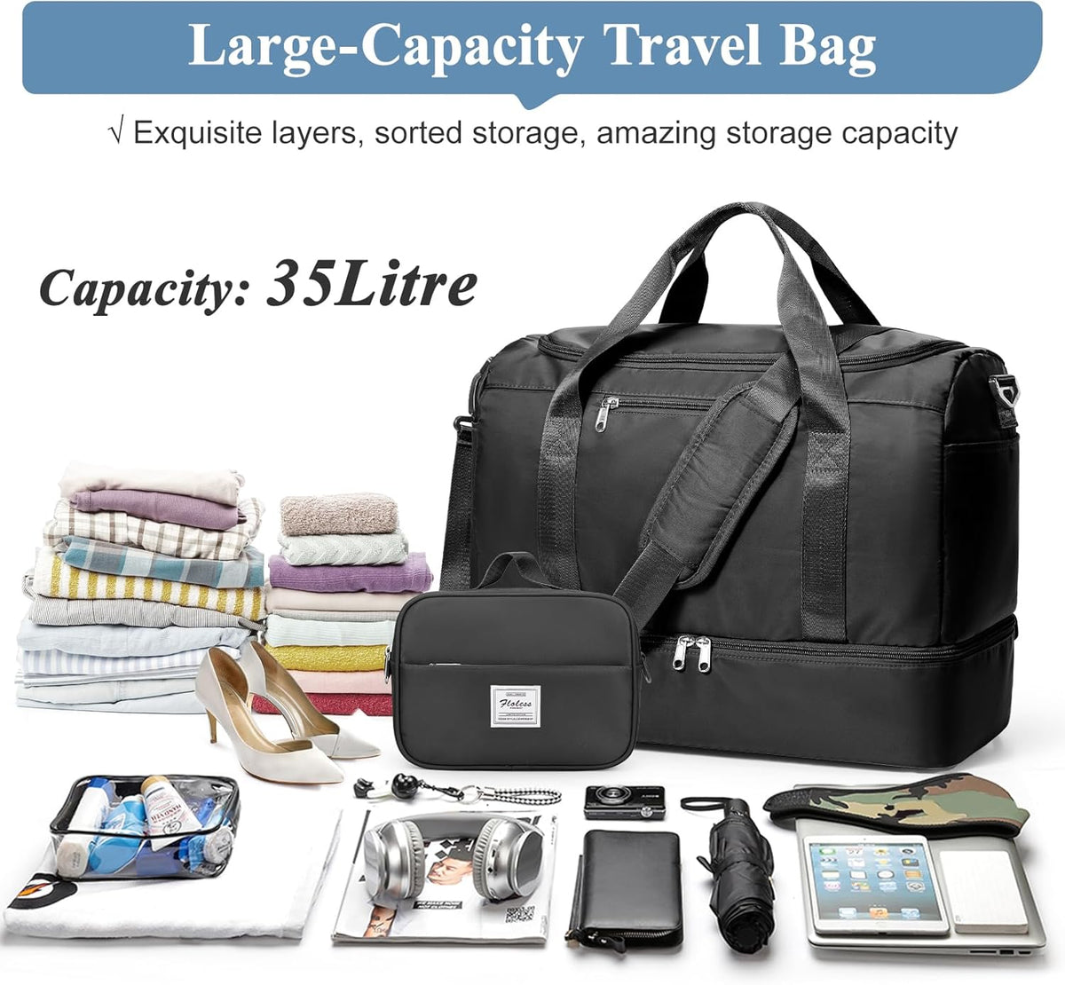 Extra Large Travel Duffel Bag, Carry-On Weekender Bags for Women Travel | Overnight Weekend Bag with Shoes Compartment for Travel Business Trips Sport Hospital - Colors A