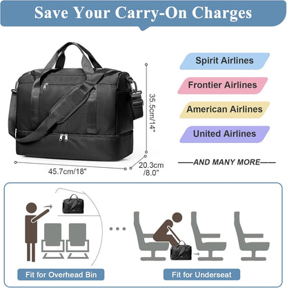Extra Large Travel Duffel Bag, Carry-On Weekender Bags for Women Travel | Overnight Weekend Bag with Shoes Compartment for Travel Business Trips Sport Hospital - Colors A