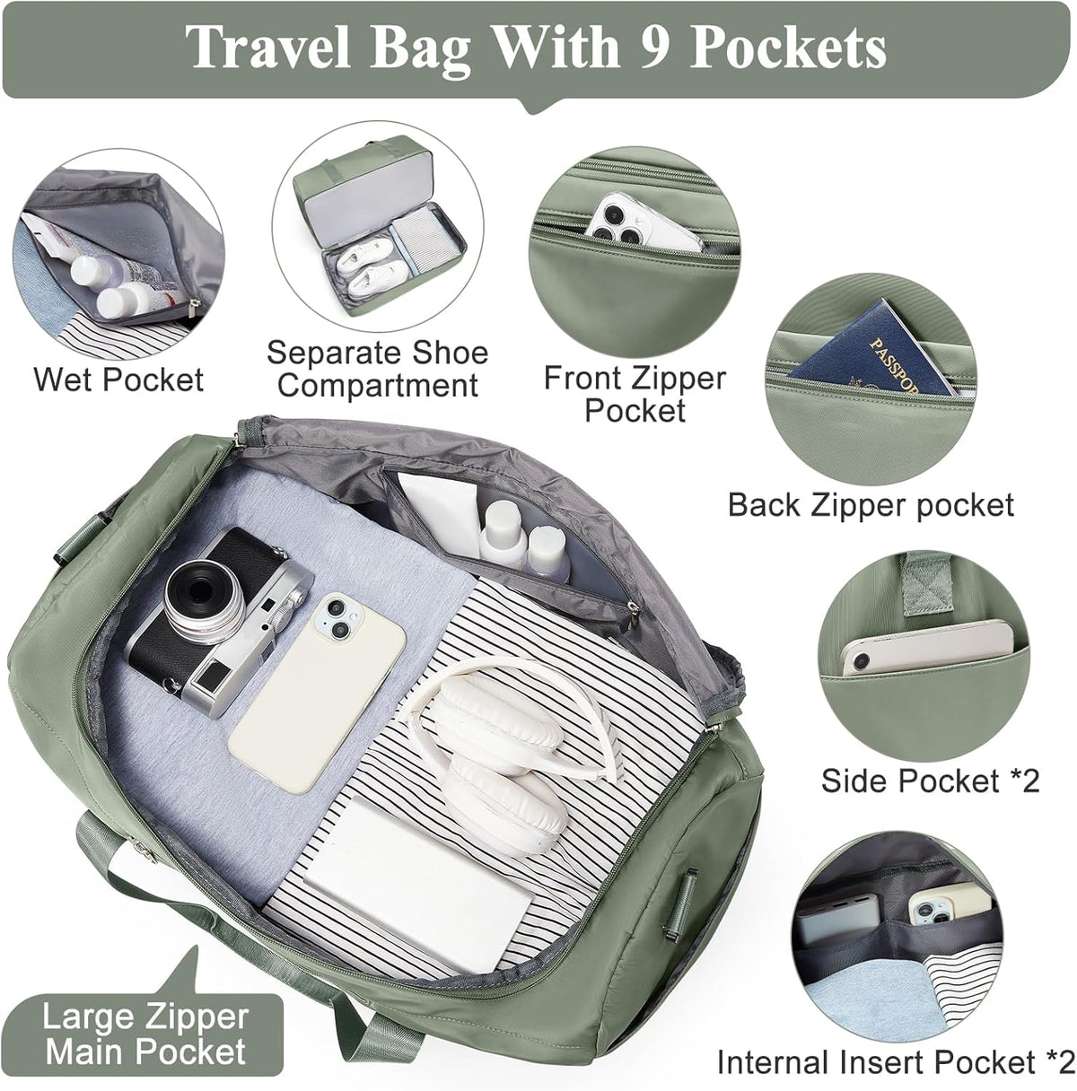 Extra Large Travel Duffel Bag, Carry-On Weekender Bags for Women Travel | Overnight Weekend Bag with Shoes Compartment for Travel Business Trips Sport Hospital - Colors A