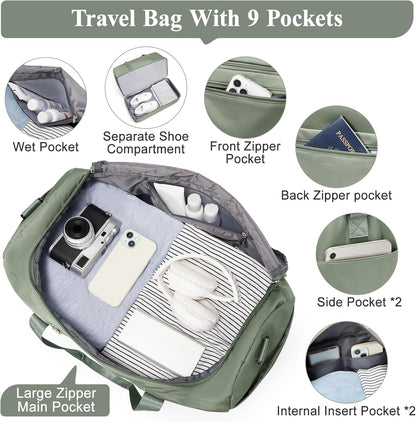Extra Large Travel Duffel Bag, Carry-On Weekender Bags for Women Travel | Overnight Weekend Bag with Shoes Compartment for Travel Business Trips Sport Hospital - Colors A