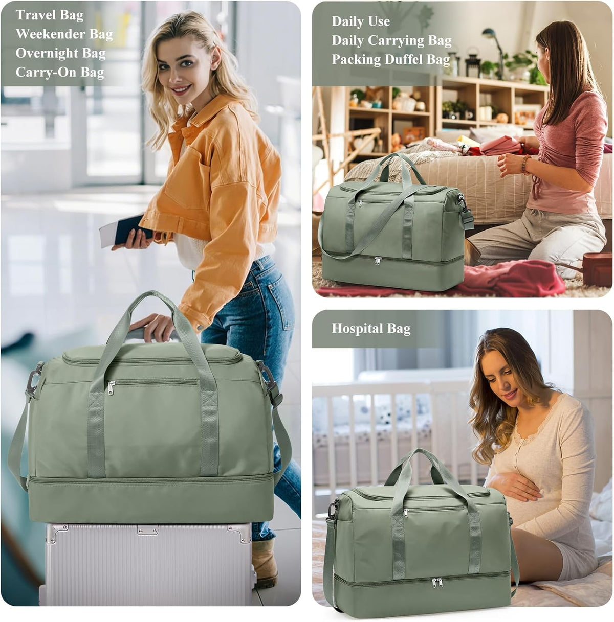 Extra Large Travel Duffel Bag, Carry-On Weekender Bags for Women Travel | Overnight Weekend Bag with Shoes Compartment for Travel Business Trips Sport Hospital - Colors A