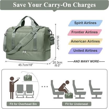 Extra Large Travel Duffel Bag, Carry-On Weekender Bags for Women Travel | Overnight Weekend Bag with Shoes Compartment for Travel Business Trips Sport Hospital - Colors A