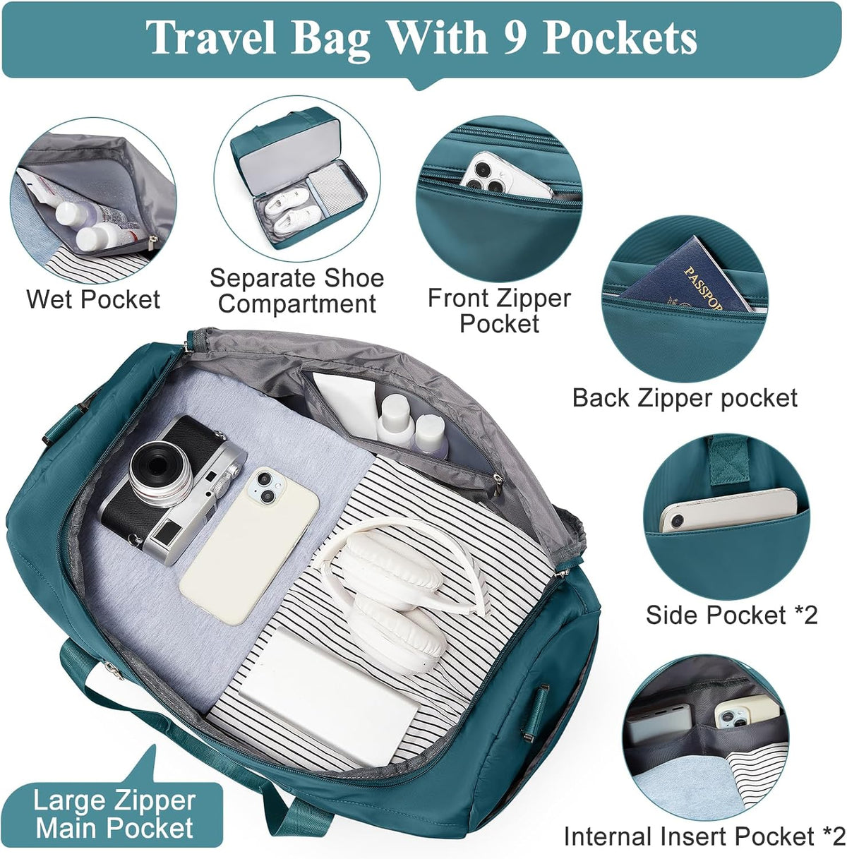 Extra Large Travel Duffel Bag, Carry-On Weekender Bags for Women Travel | Overnight Weekend Bag with Shoes Compartment for Travel Business Trips Sport Hospital - Colors A