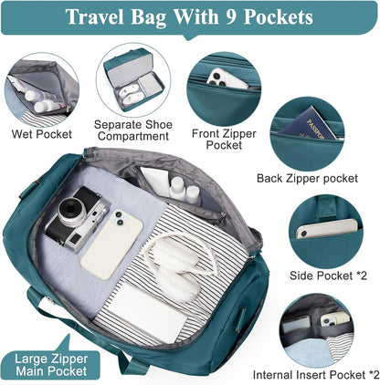 Extra Large Travel Duffel Bag, Carry-On Weekender Bags for Women Travel | Overnight Weekend Bag with Shoes Compartment for Travel Business Trips Sport Hospital - Colors A