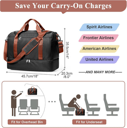 Extra Large Travel Duffel Bag, Carry-On Weekender Bags for Women Travel | Overnight Weekend Bag with Shoes Compartment for Travel Business Trips Sport Hospital - Colors A