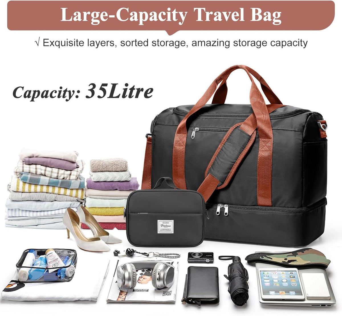 Extra Large Travel Duffel Bag, Carry-On Weekender Bags for Women Travel | Overnight Weekend Bag with Shoes Compartment for Travel Business Trips Sport Hospital - Colors A