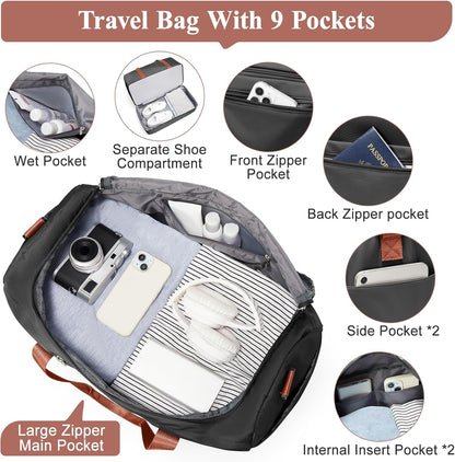 Extra Large Travel Duffel Bag, Carry-On Weekender Bags for Women Travel | Overnight Weekend Bag with Shoes Compartment for Travel Business Trips Sport Hospital - Colors A