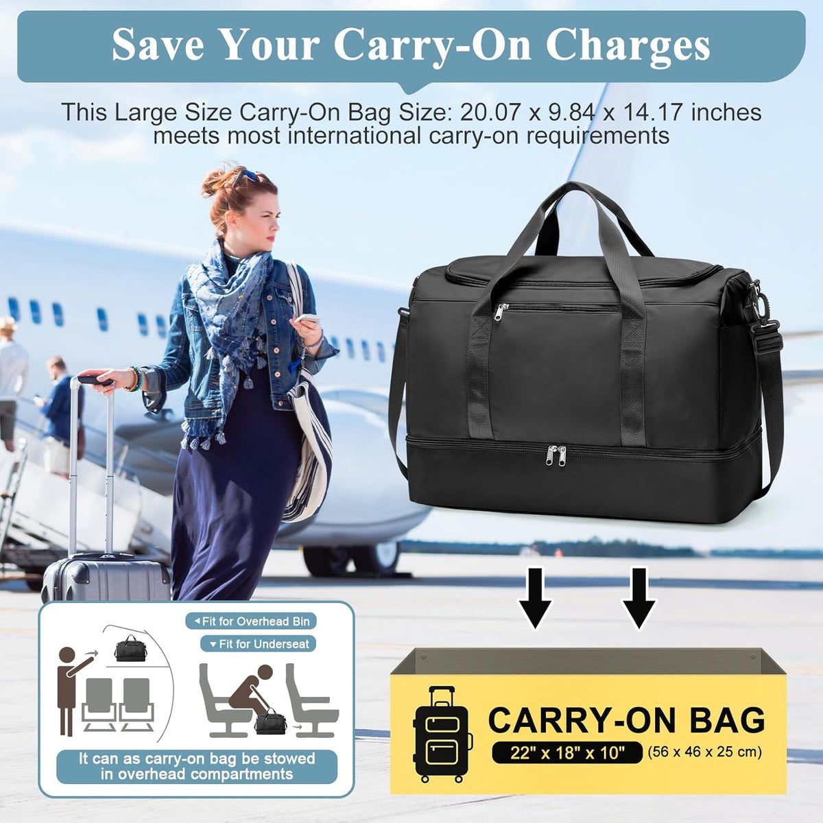 Extra Large Travel Duffel Bag, Carry-On Weekender Bags for Women Travel | Overnight Weekend Bag with Shoes Compartment for Travel Business Trips Sport Hospital - Colors A