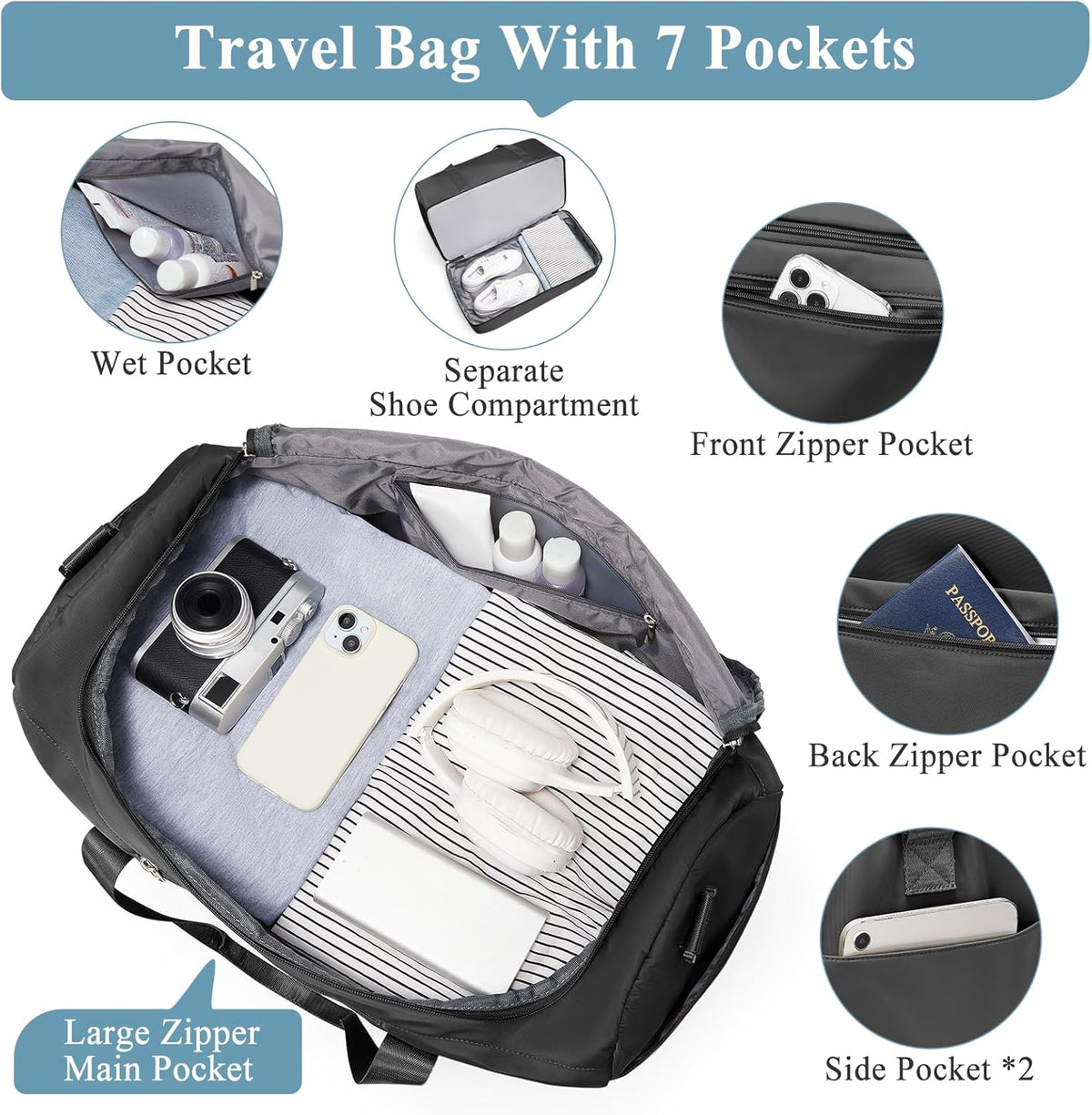 Extra Large Travel Duffel Bag, Carry-On Weekender Bags for Women Travel | Overnight Weekend Bag with Shoes Compartment for Travel Business Trips Sport Hospital - Colors A