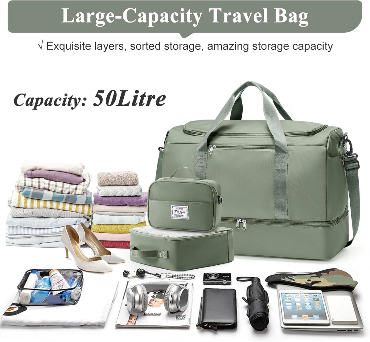 Extra Large Travel Duffel Bag, Carry-On Weekender Bags for Women Travel | Overnight Weekend Bag with Shoes Compartment for Travel Business Trips Sport Hospital - Colors A