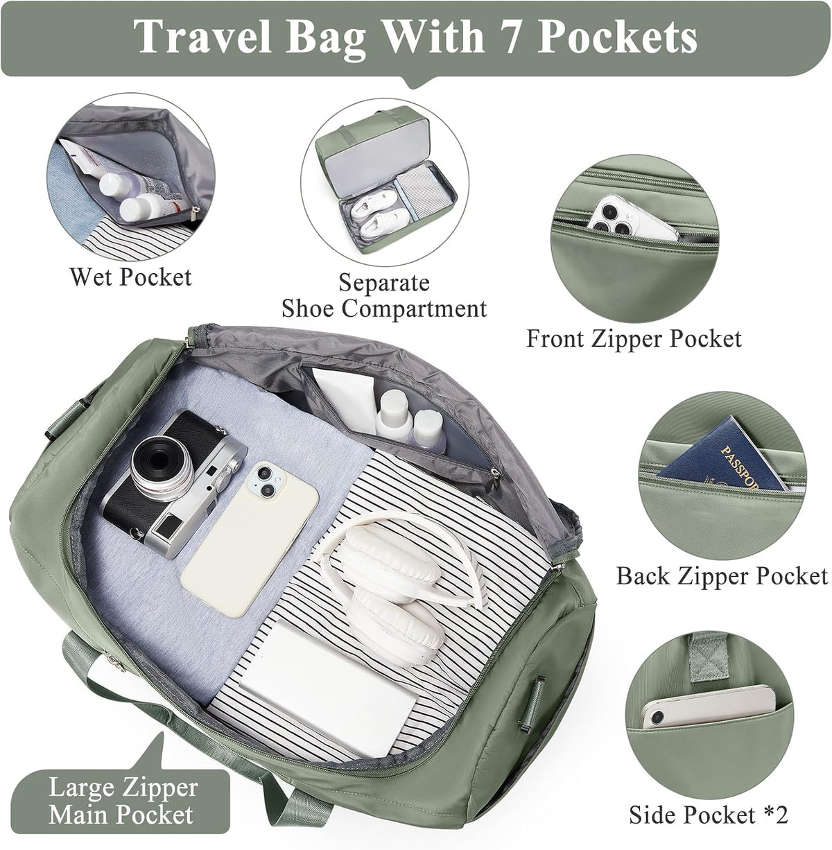 Extra Large Travel Duffel Bag, Carry-On Weekender Bags for Women Travel | Overnight Weekend Bag with Shoes Compartment for Travel Business Trips Sport Hospital - Colors A