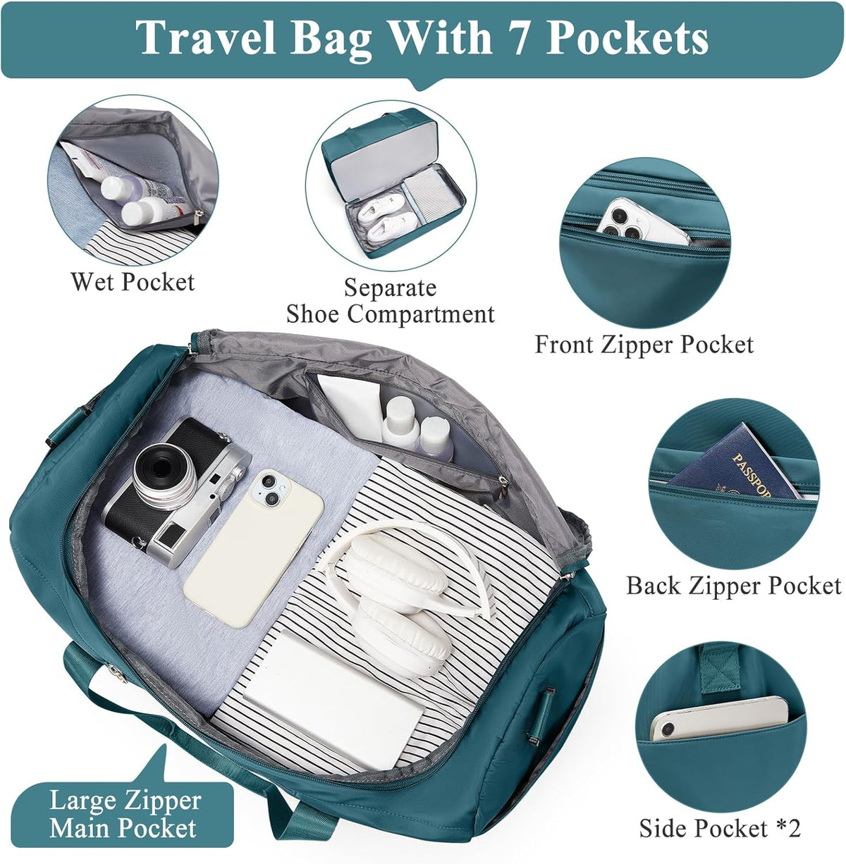 Extra Large Travel Duffel Bag, Carry-On Weekender Bags for Women Travel | Overnight Weekend Bag with Shoes Compartment for Travel Business Trips Sport Hospital - Colors A