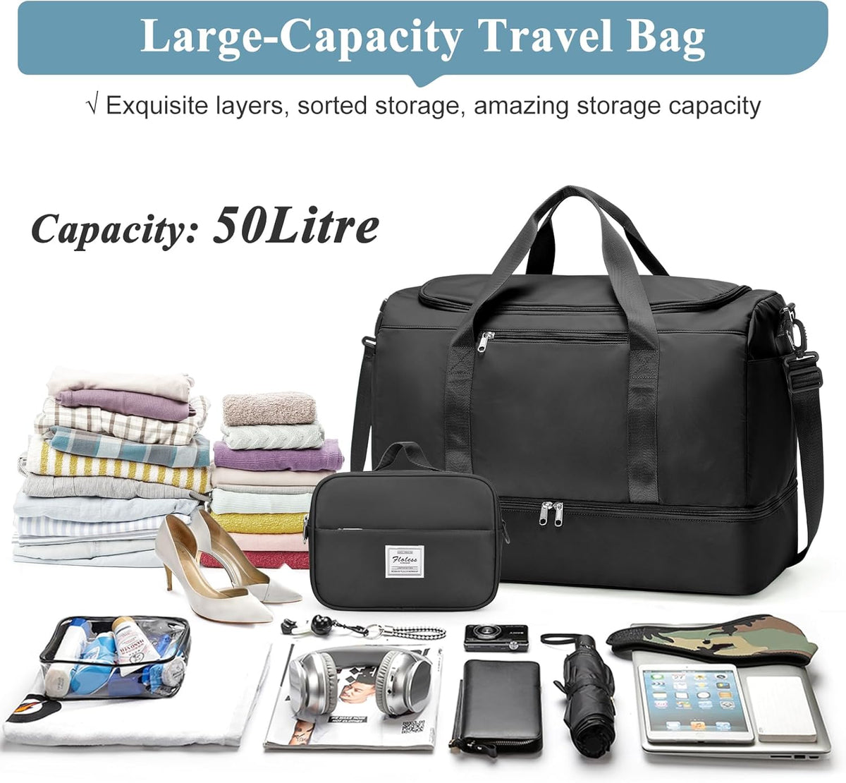 Extra Large Travel Duffel Bag, Carry-On Weekender Bags for Women Travel | Overnight Weekend Bag with Shoes Compartment for Travel Business Trips Sport Hospital - Colors A