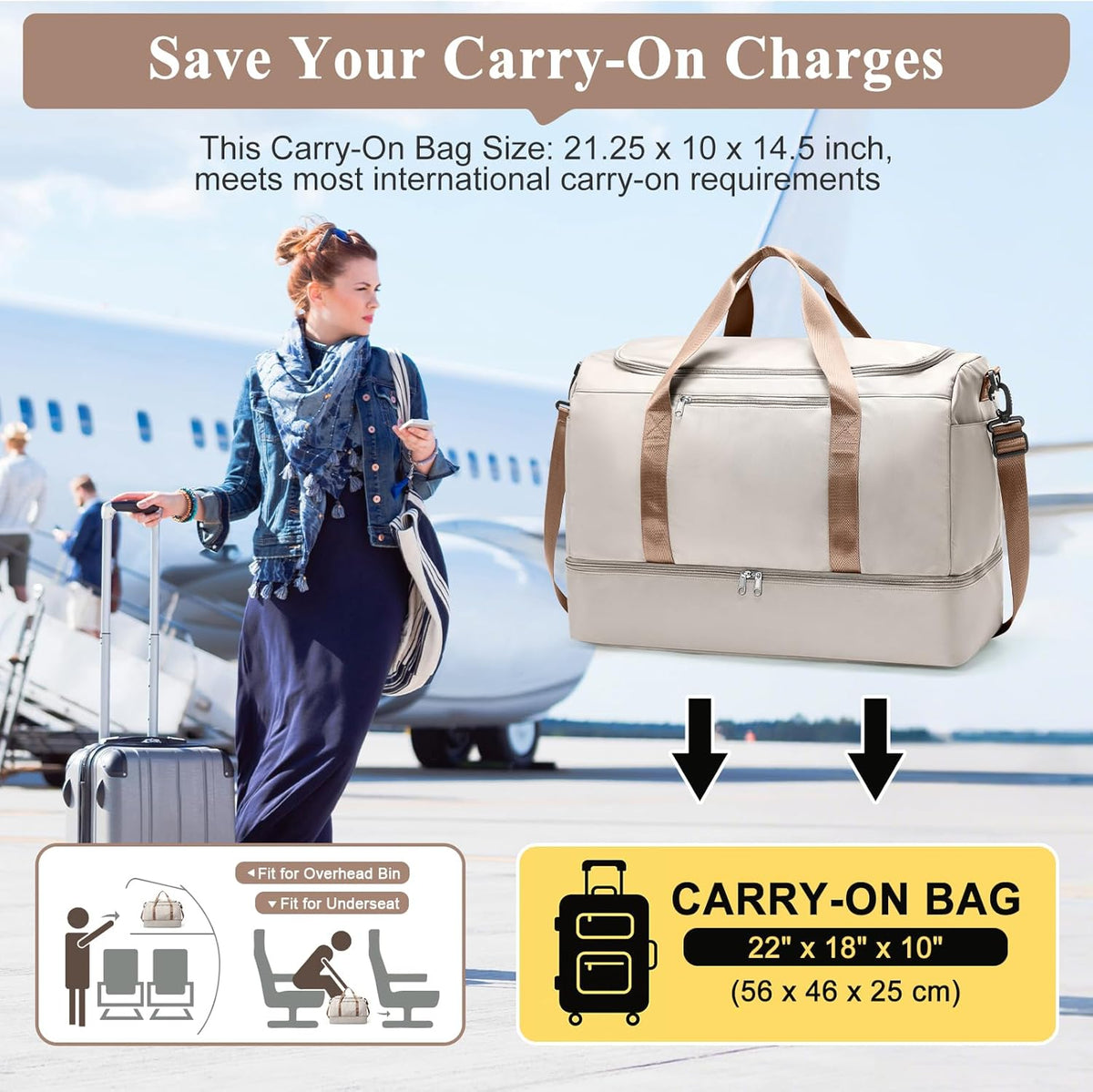 Extra Large Travel Duffel Bag, Carry-On Weekender Bags for Women Travel | Overnight Weekend Bag with Shoes Compartment for Travel Business Trips Sport Hospital - Colors A