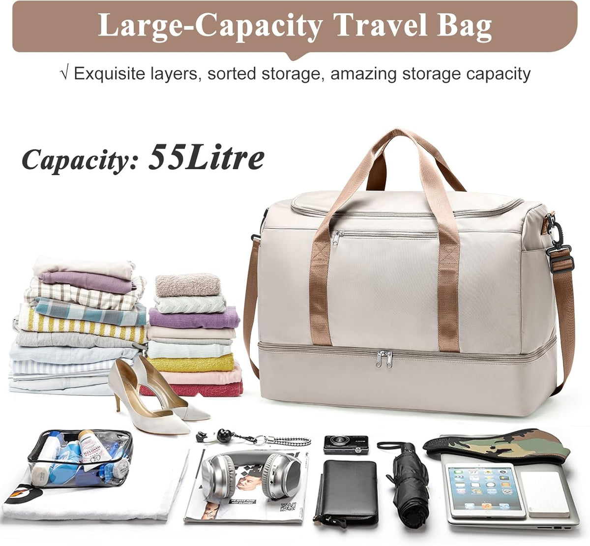 Extra Large Travel Duffel Bag, Carry-On Weekender Bags for Women Travel | Overnight Weekend Bag with Shoes Compartment for Travel Business Trips Sport Hospital - Colors A