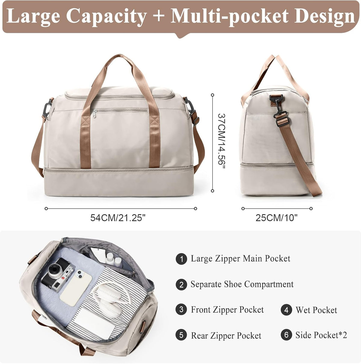 Extra Large Travel Duffel Bag, Carry-On Weekender Bags for Women Travel | Overnight Weekend Bag with Shoes Compartment for Travel Business Trips Sport Hospital - Colors A