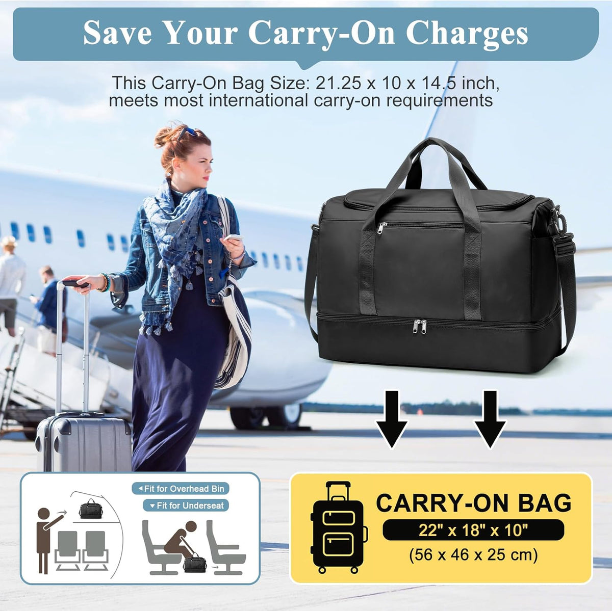 Extra Large Travel Duffel Bag, Carry-On Weekender Bags for Women Travel | Overnight Weekend Bag with Shoes Compartment for Travel Business Trips Sport Hospital - Colors A