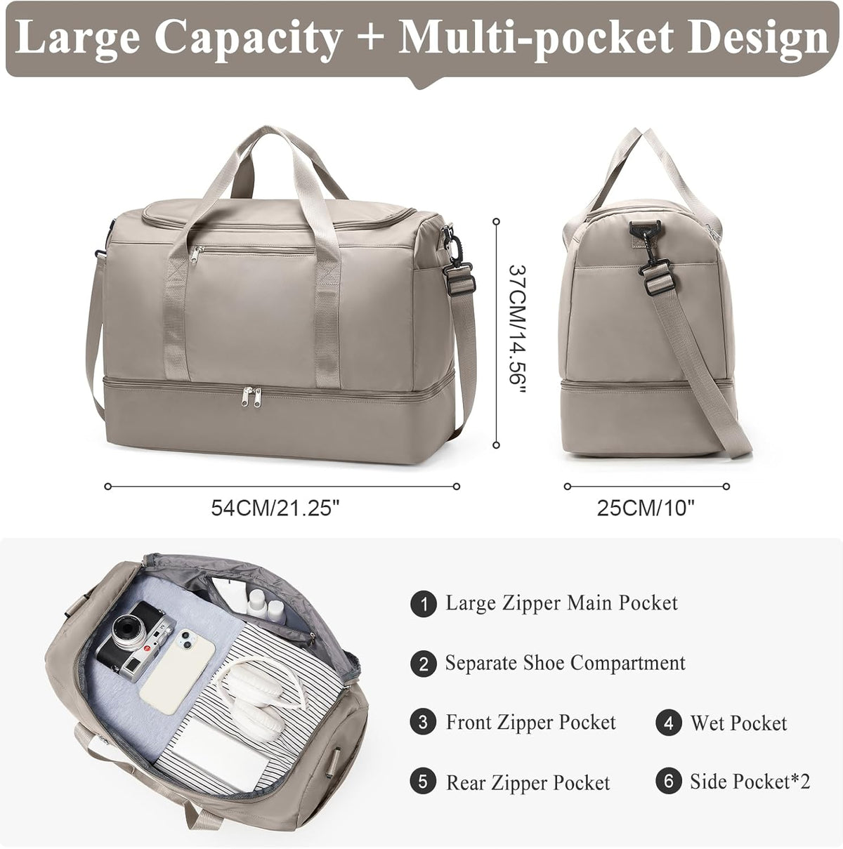 Extra Large Travel Duffel Bag, Carry-On Weekender Bags for Women Travel | Overnight Weekend Bag with Shoes Compartment for Travel Business Trips Sport Hospital - Colors A