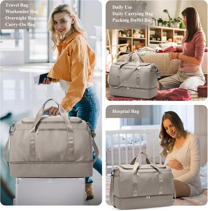 Extra Large Travel Duffel Bag, Carry-On Weekender Bags for Women Travel | Overnight Weekend Bag with Shoes Compartment for Travel Business Trips Sport Hospital - Colors A