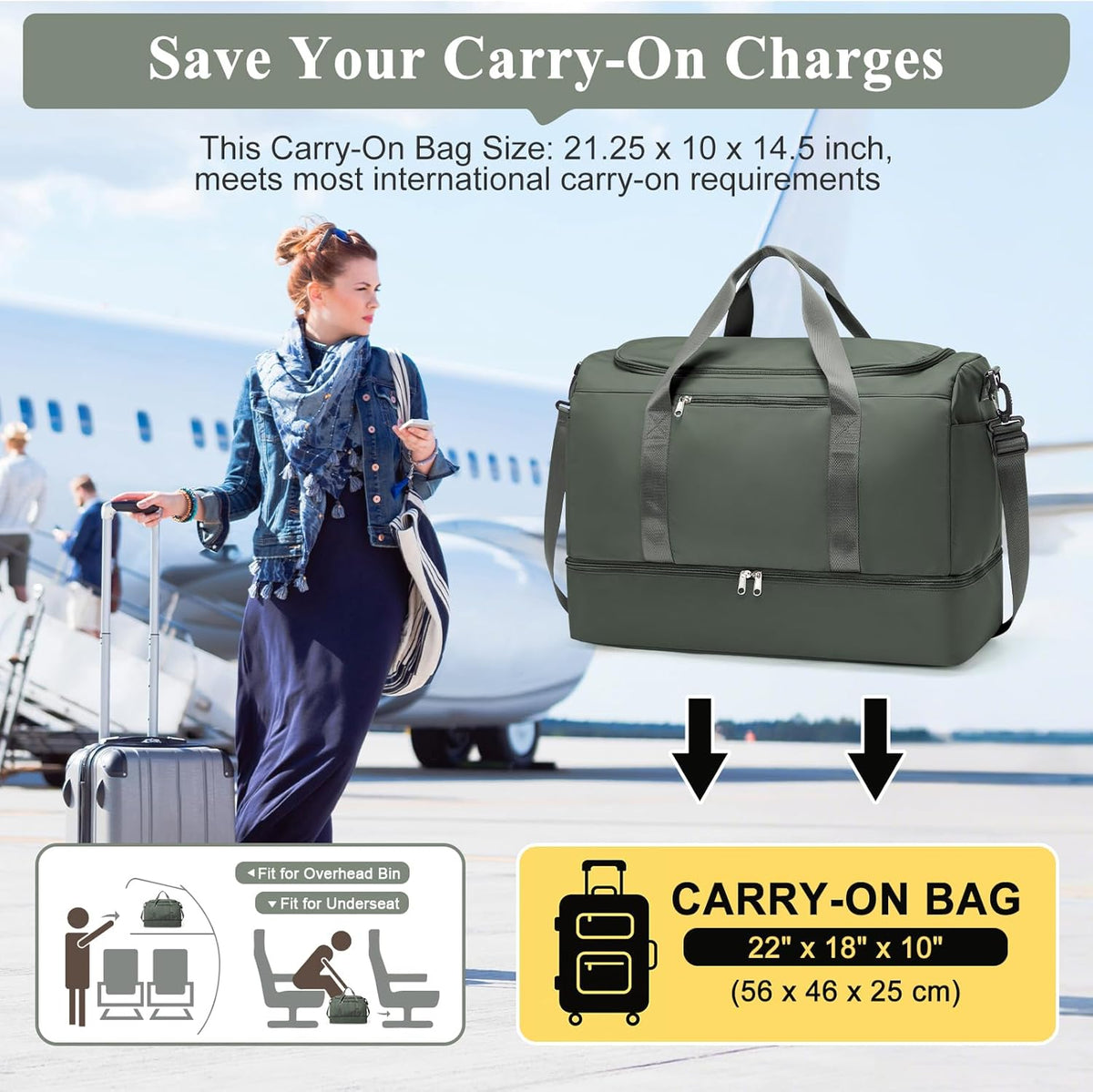Extra Large Travel Duffel Bag, Carry-On Weekender Bags for Women Travel | Overnight Weekend Bag with Shoes Compartment for Travel Business Trips Sport Hospital - Colors A