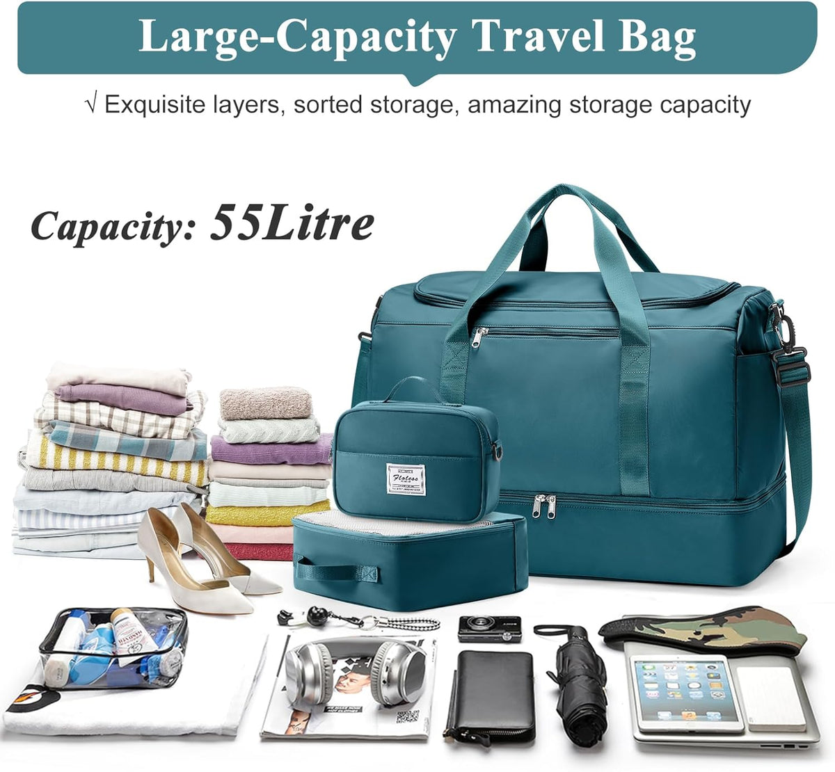 Extra Large Travel Duffel Bag, Carry-On Weekender Bags for Women Travel | Overnight Weekend Bag with Shoes Compartment for Travel Business Trips Sport Hospital - Colors A
