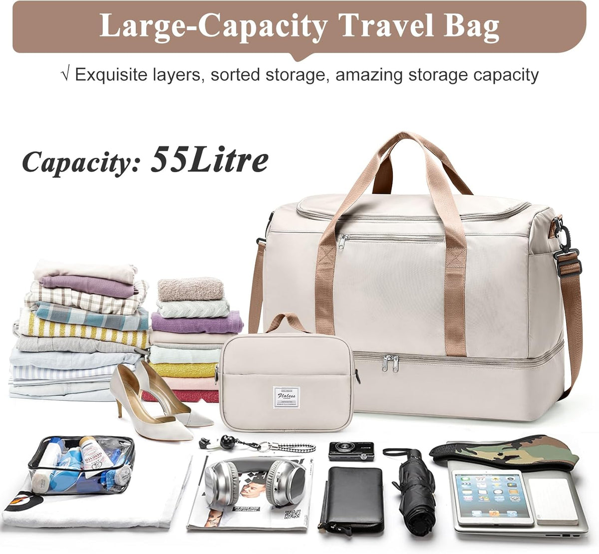 Extra Large Travel Duffel Bag, Carry-On Weekender Bags for Women Travel | Overnight Weekend Bag with Shoes Compartment for Travel Business Trips Sport Hospital - Colors A
