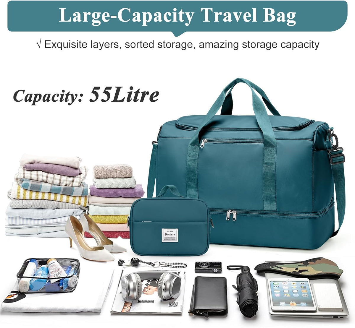 Extra Large Travel Duffel Bag, Carry-On Weekender Bags for Women Travel | Overnight Weekend Bag with Shoes Compartment for Travel Business Trips Sport Hospital - Colors A