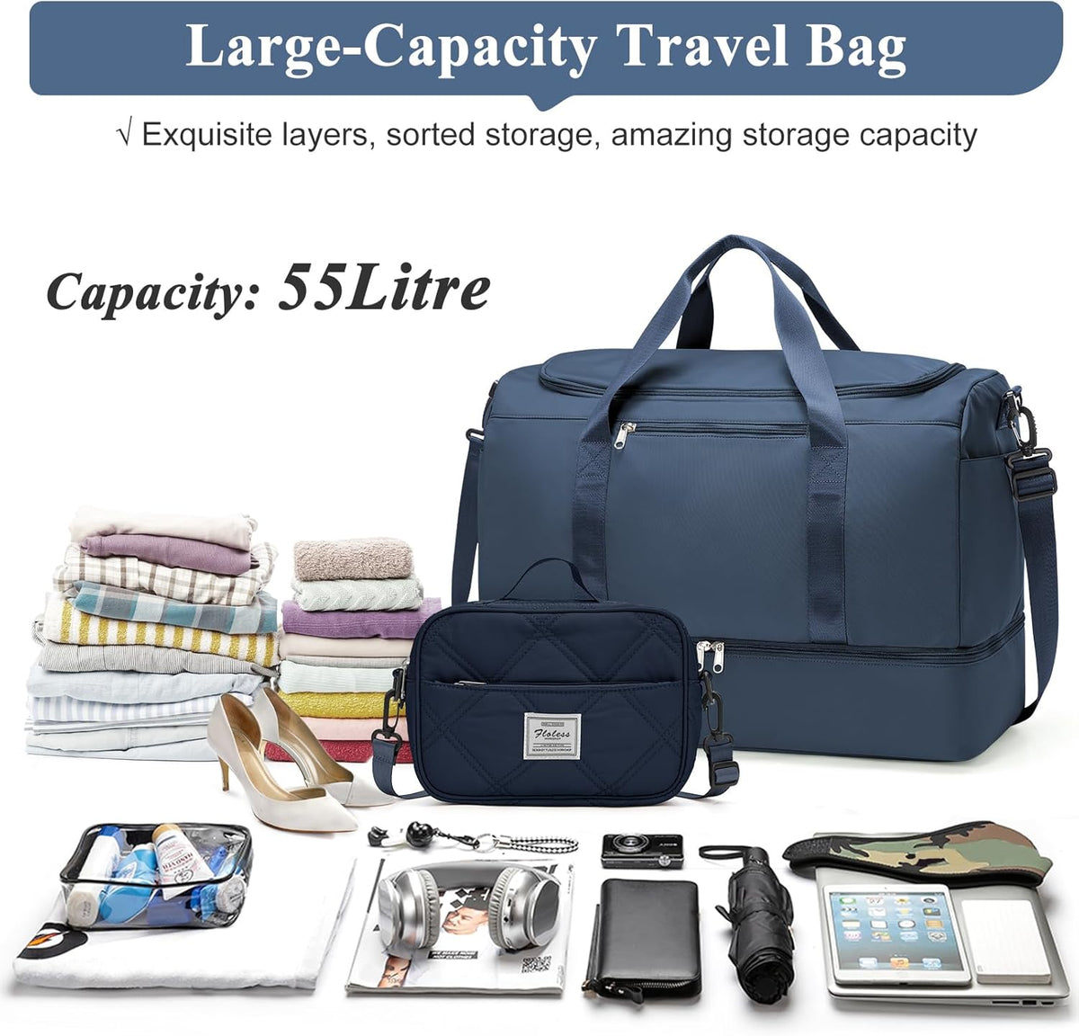 Extra Large Travel Duffel Bag, Carry-On Weekender Bags for Women Travel | Overnight Weekend Bag with Shoes Compartment for Travel Business Trips Sport Hospital - Colors A