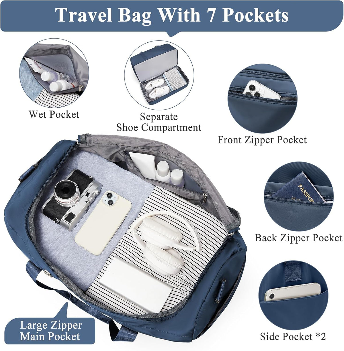 Extra Large Travel Duffel Bag, Carry-On Weekender Bags for Women Travel | Overnight Weekend Bag with Shoes Compartment for Travel Business Trips Sport Hospital - Colors A