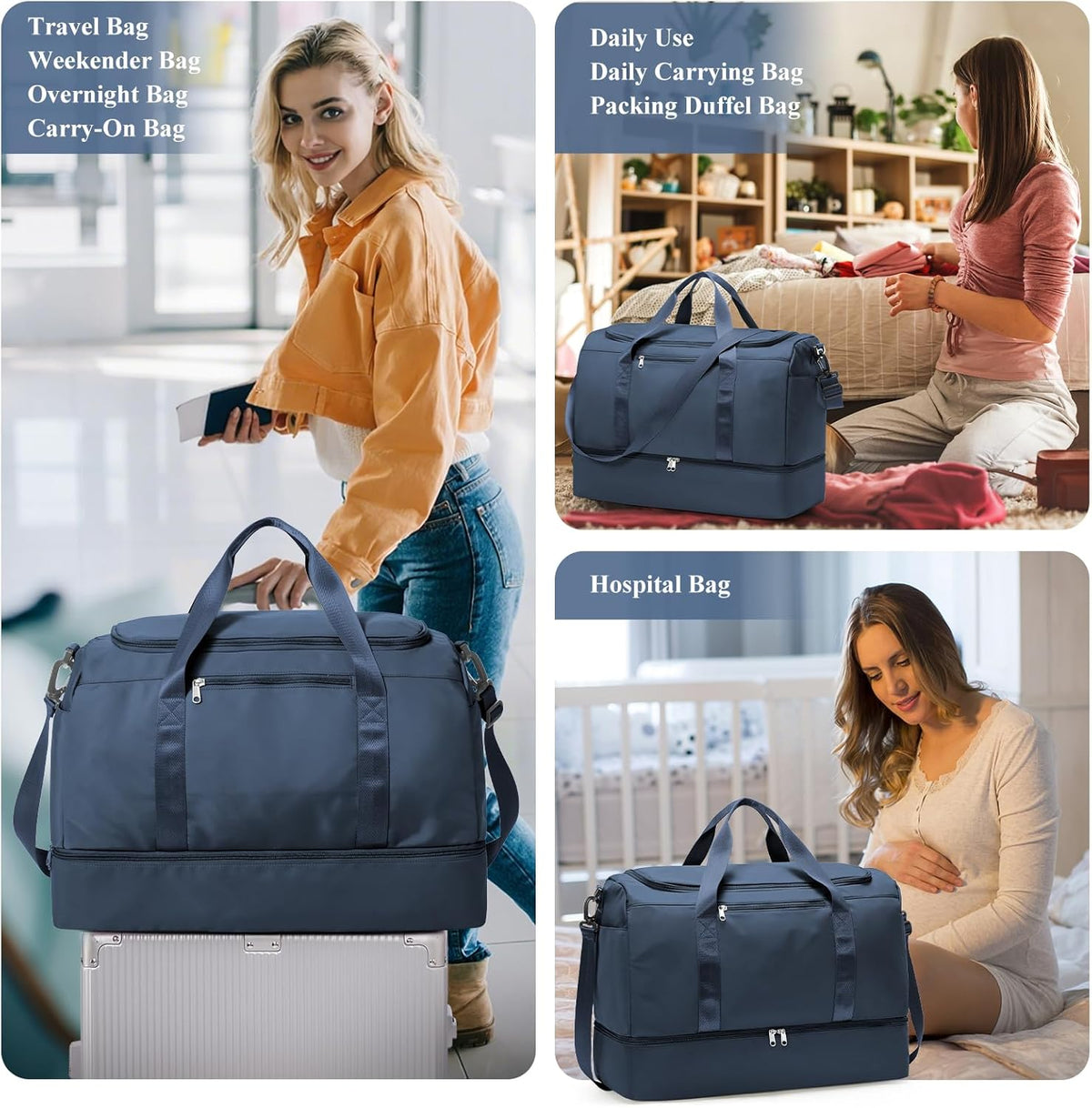 Extra Large Travel Duffel Bag, Carry-On Weekender Bags for Women Travel | Overnight Weekend Bag with Shoes Compartment for Travel Business Trips Sport Hospital - Colors A