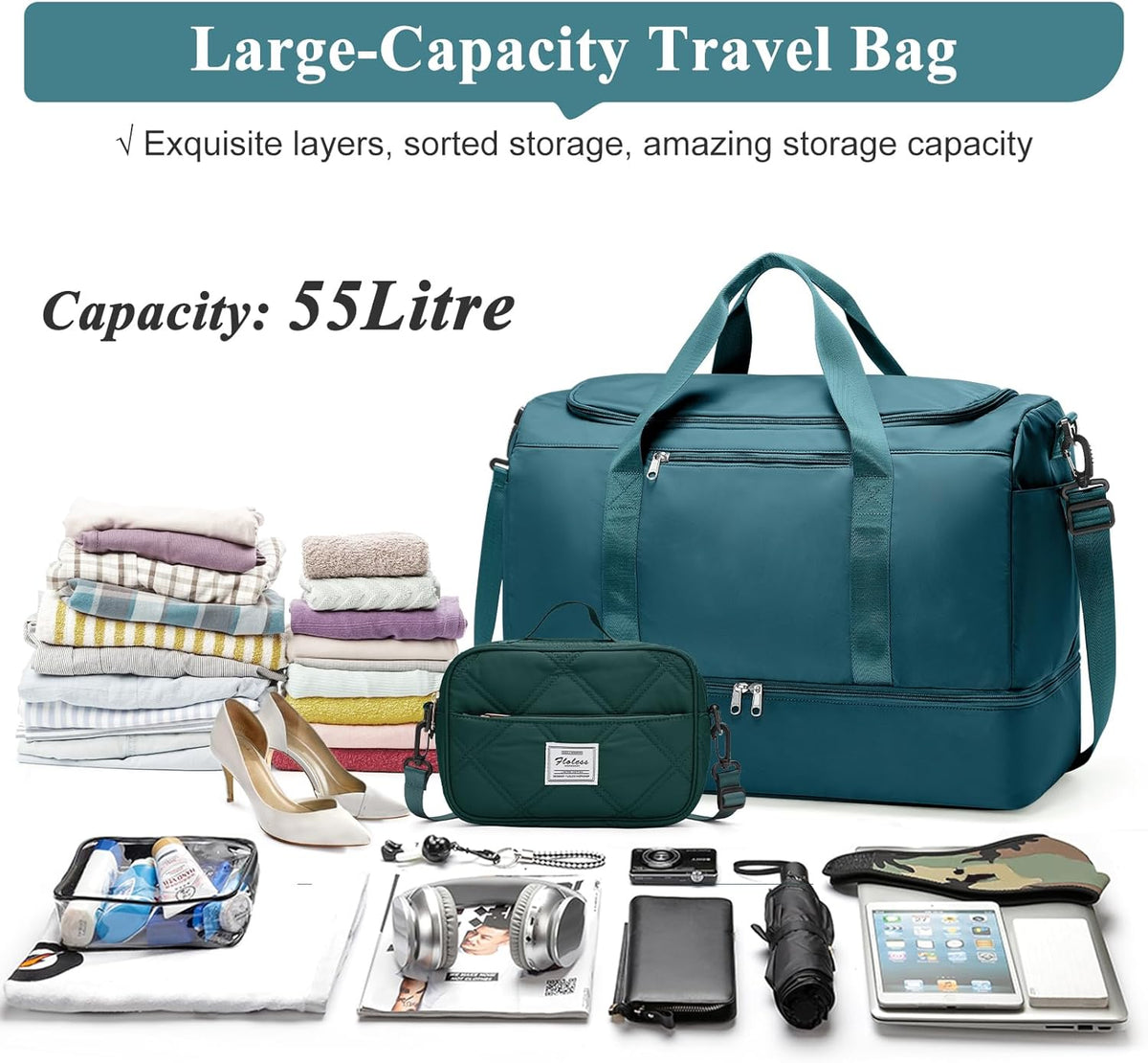 Extra Large Travel Duffel Bag, Carry-On Weekender Bags for Women Travel | Overnight Weekend Bag with Shoes Compartment for Travel Business Trips Sport Hospital - Colors A
