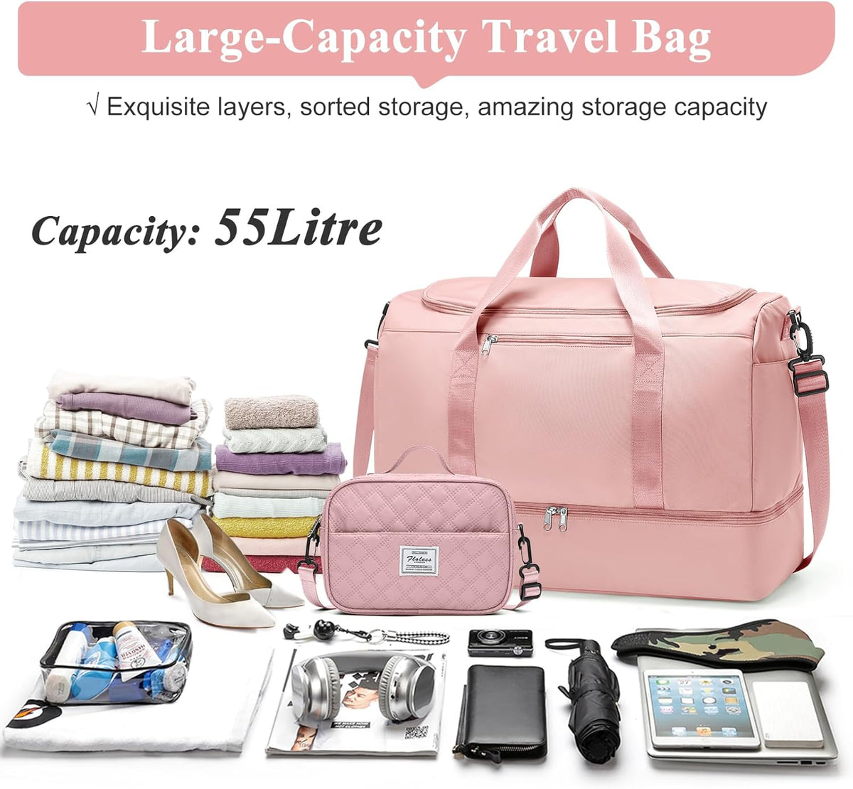 Extra Large Travel Duffel Bag, Carry-On Weekender Bags for Women Travel | Overnight Weekend Bag with Shoes Compartment for Travel Business Trips Sport Hospital - Colors A