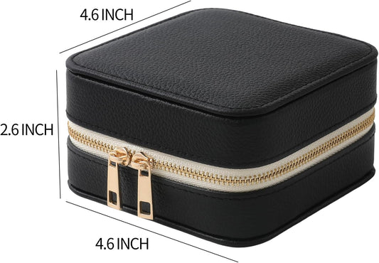 Genuine Leather Travel Jewelry Organizer Case with Mirror for Women, Small Mini Portable Jewelry Box for Ring Earrings Necklace Bracelet Luxury Gift for Women（Light Blue）