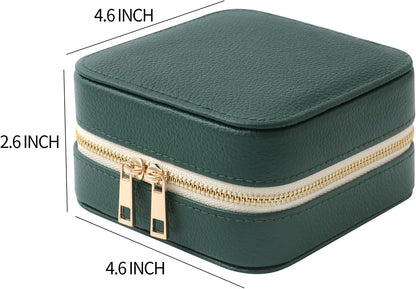 Genuine Leather Travel Jewelry Organizer Case with Mirror for Women, Small Mini Portable Jewelry Box for Ring Earrings Necklace Bracelet Luxury Gift for Women（Light Blue）