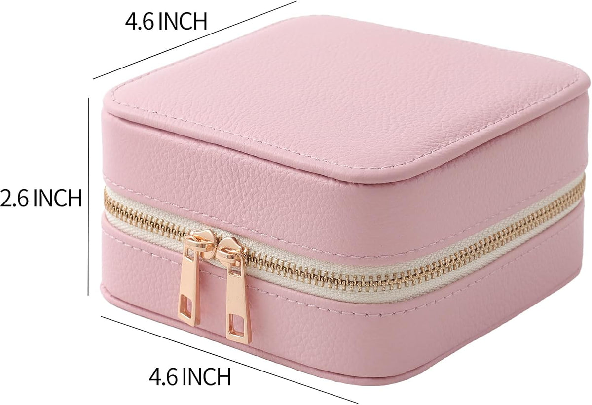 Genuine Leather Travel Jewelry Organizer Case with Mirror for Women, Small Mini Portable Jewelry Box for Ring Earrings Necklace Bracelet Luxury Gift for Women（Light Blue）