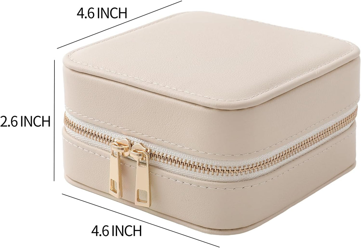 Genuine Leather Travel Jewelry Organizer Case with Mirror for Women, Small Mini Portable Jewelry Box for Ring Earrings Necklace Bracelet Luxury Gift for Women（Light Blue）