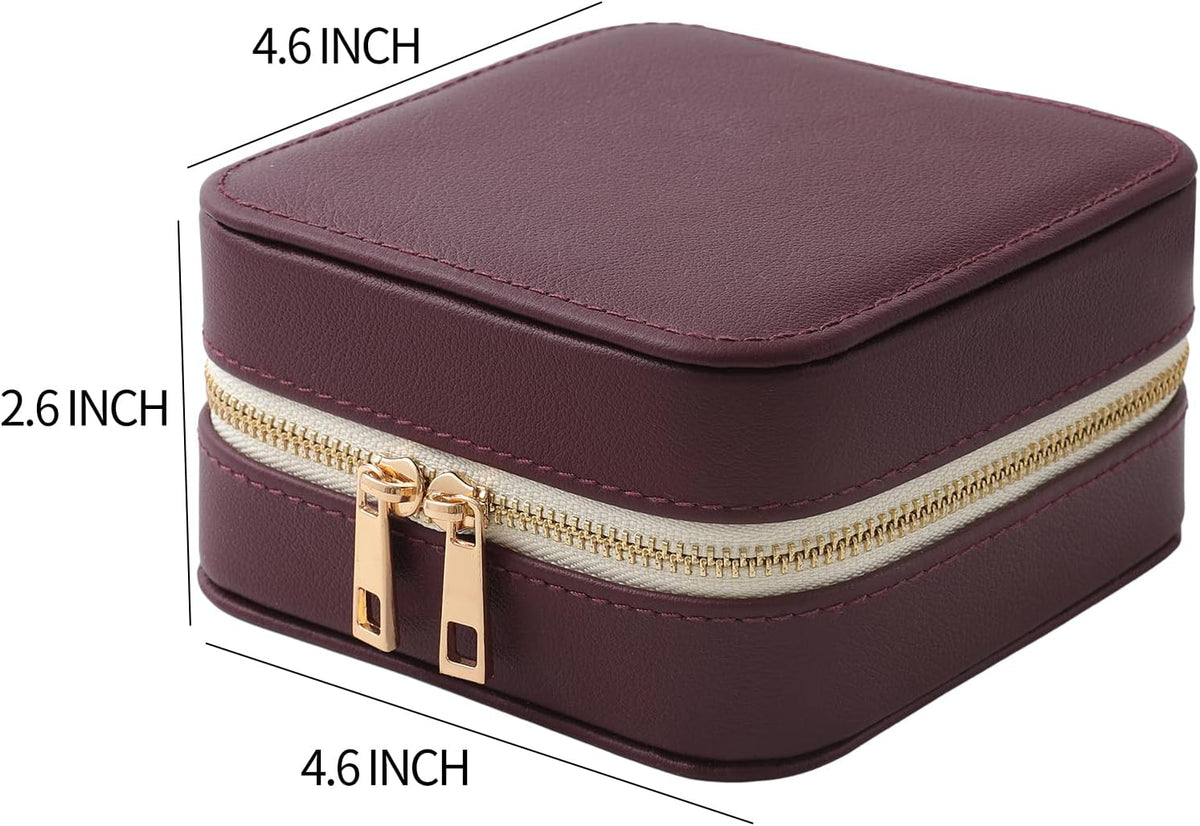 Genuine Leather Travel Jewelry Organizer Case with Mirror for Women, Small Mini Portable Jewelry Box for Ring Earrings Necklace Bracelet Luxury Gift for Women（Light Blue）