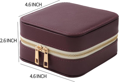 Genuine Leather Travel Jewelry Organizer Case with Mirror for Women, Small Mini Portable Jewelry Box for Ring Earrings Necklace Bracelet Luxury Gift for Women（Light Blue）