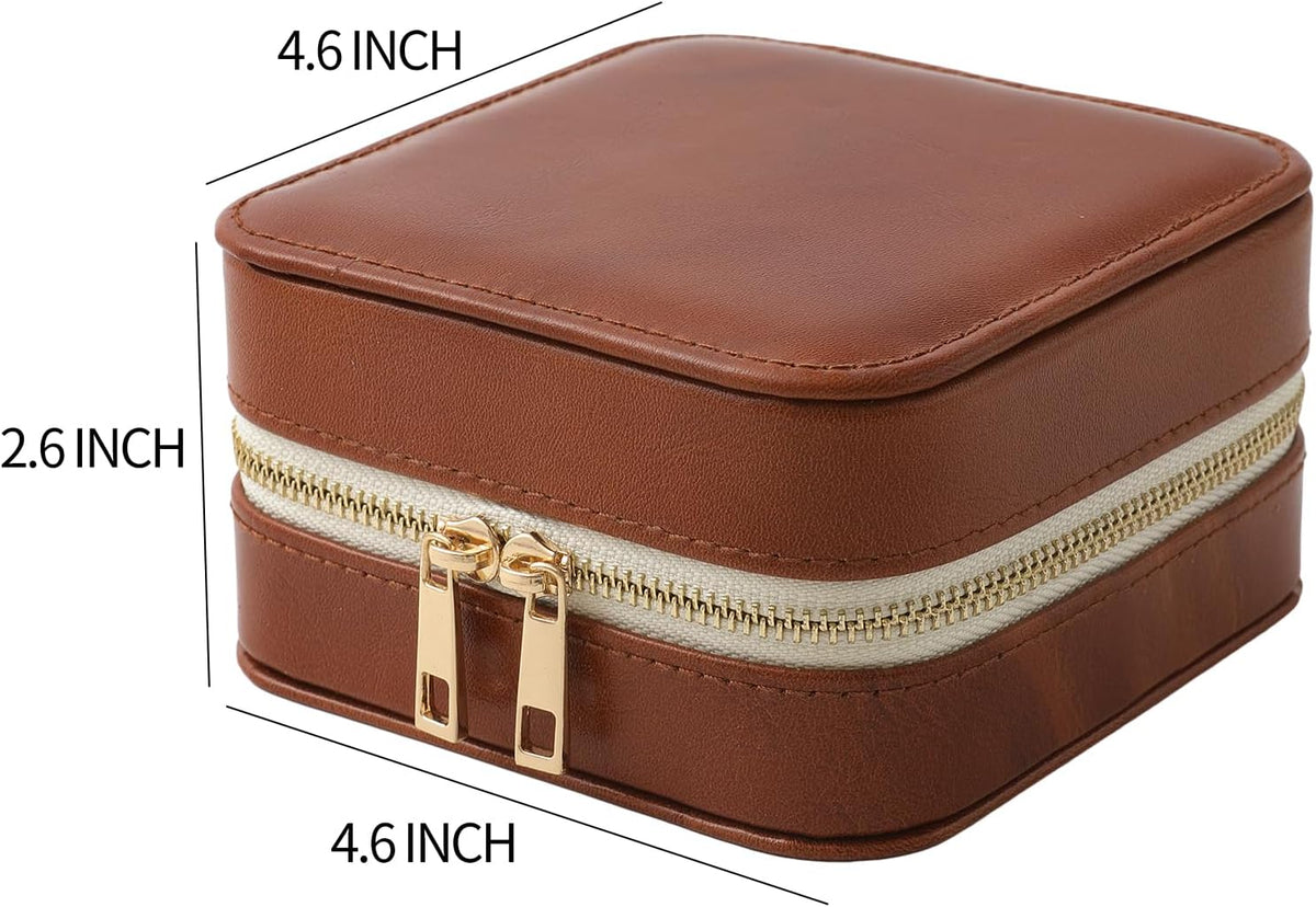 Genuine Leather Travel Jewelry Organizer Case with Mirror for Women, Small Mini Portable Jewelry Box for Ring Earrings Necklace Bracelet Luxury Gift for Women（Light Blue）