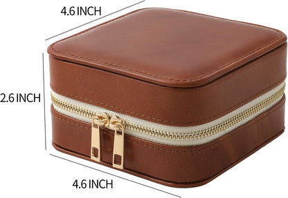 Genuine Leather Travel Jewelry Organizer Case with Mirror for Women, Small Mini Portable Jewelry Box for Ring Earrings Necklace Bracelet Luxury Gift for Women（Light Blue）