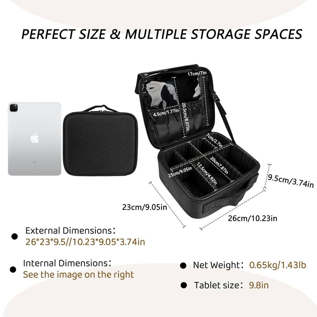 Large Capacity Travel Makeup Train Case,Professional Cosmetic Bags for Women,Portable Makeup Brush Bag Organizer Storage with Adjustable Dividers and Shoulder Strap