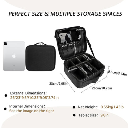 Large Capacity Travel Makeup Train Case,Professional Cosmetic Bags for Women,Portable Makeup Brush Bag Organizer Storage with Adjustable Dividers and Shoulder Strap