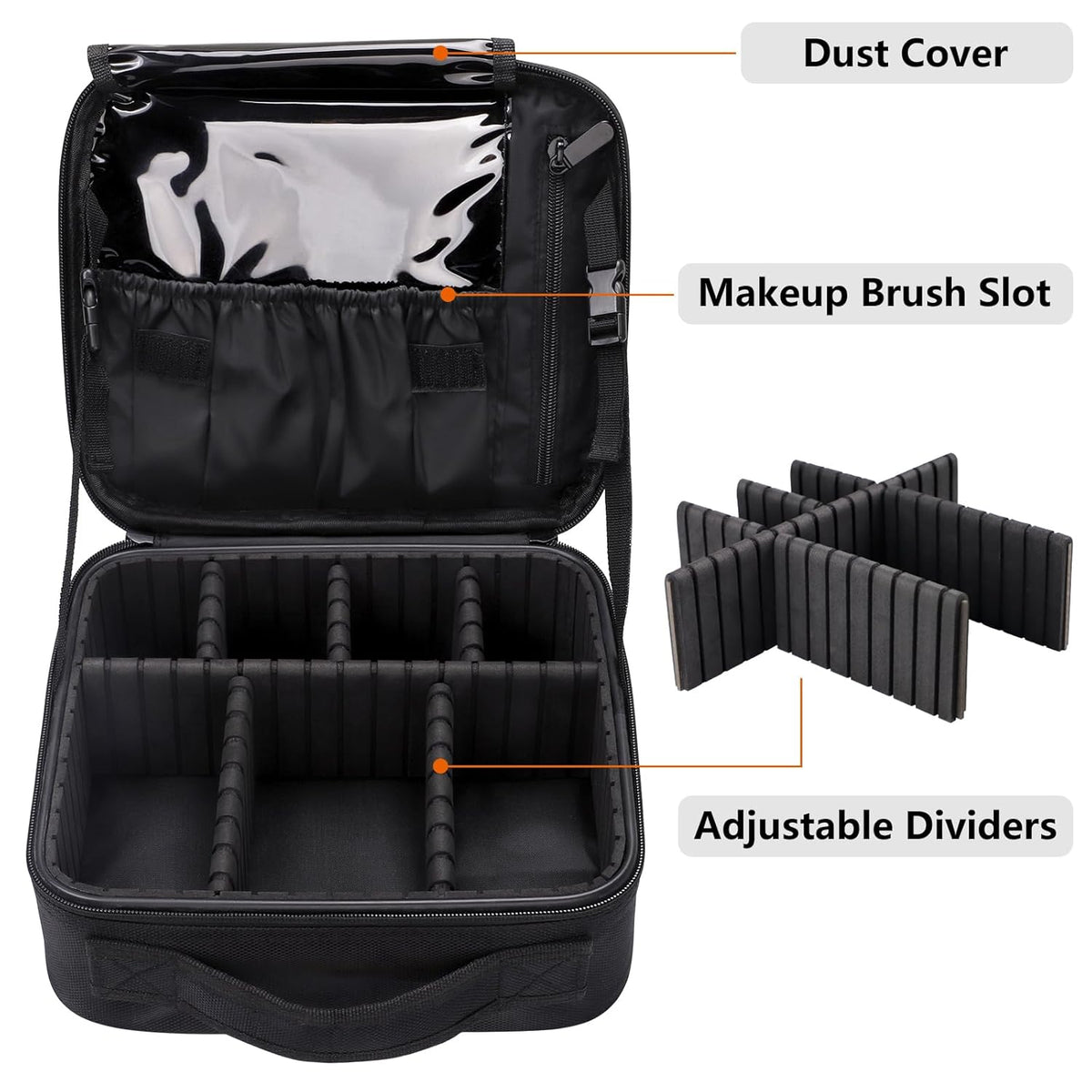 Large Capacity Travel Makeup Train Case,Professional Cosmetic Bags for Women,Portable Makeup Brush Bag Organizer Storage with Adjustable Dividers and Shoulder Strap