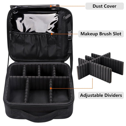 Large Capacity Travel Makeup Train Case,Professional Cosmetic Bags for Women,Portable Makeup Brush Bag Organizer Storage with Adjustable Dividers and Shoulder Strap